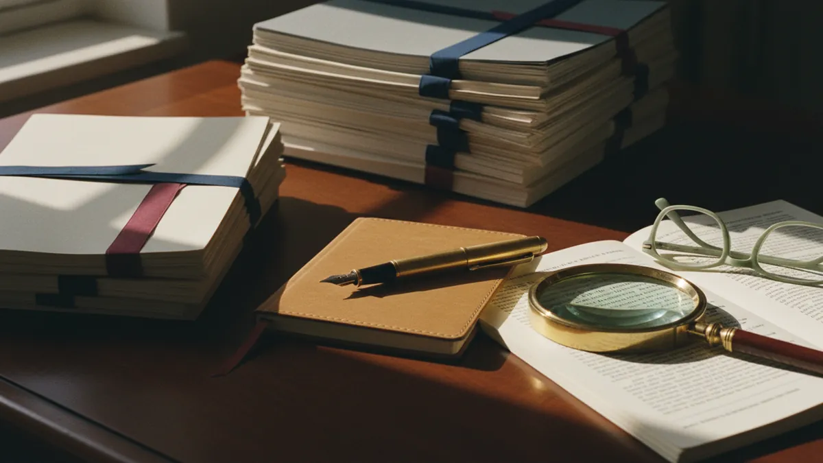 Due-diligence document review with magnifier and pen — investment migration advisory firm 2026