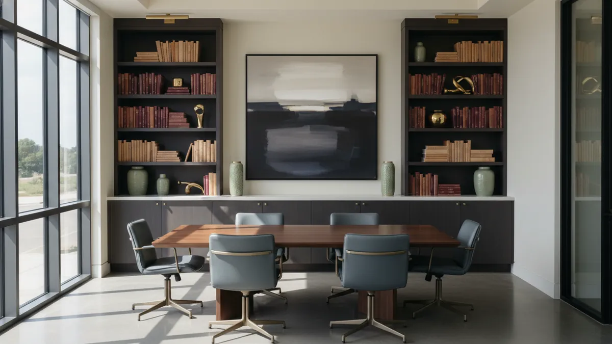 Refined advisory office with walnut table and daylight — investment migration advisory expertise 2026