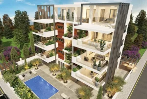 Apartments in a residence with a pool