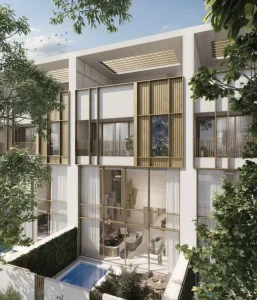 Three-level townhouse with a swimming pool in a luxury residential project