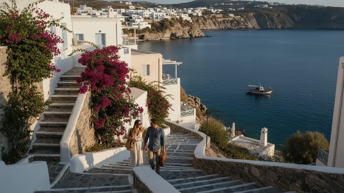 Greek coastal town over an Aegean bay — Greece Golden Visa residence by investment 2026