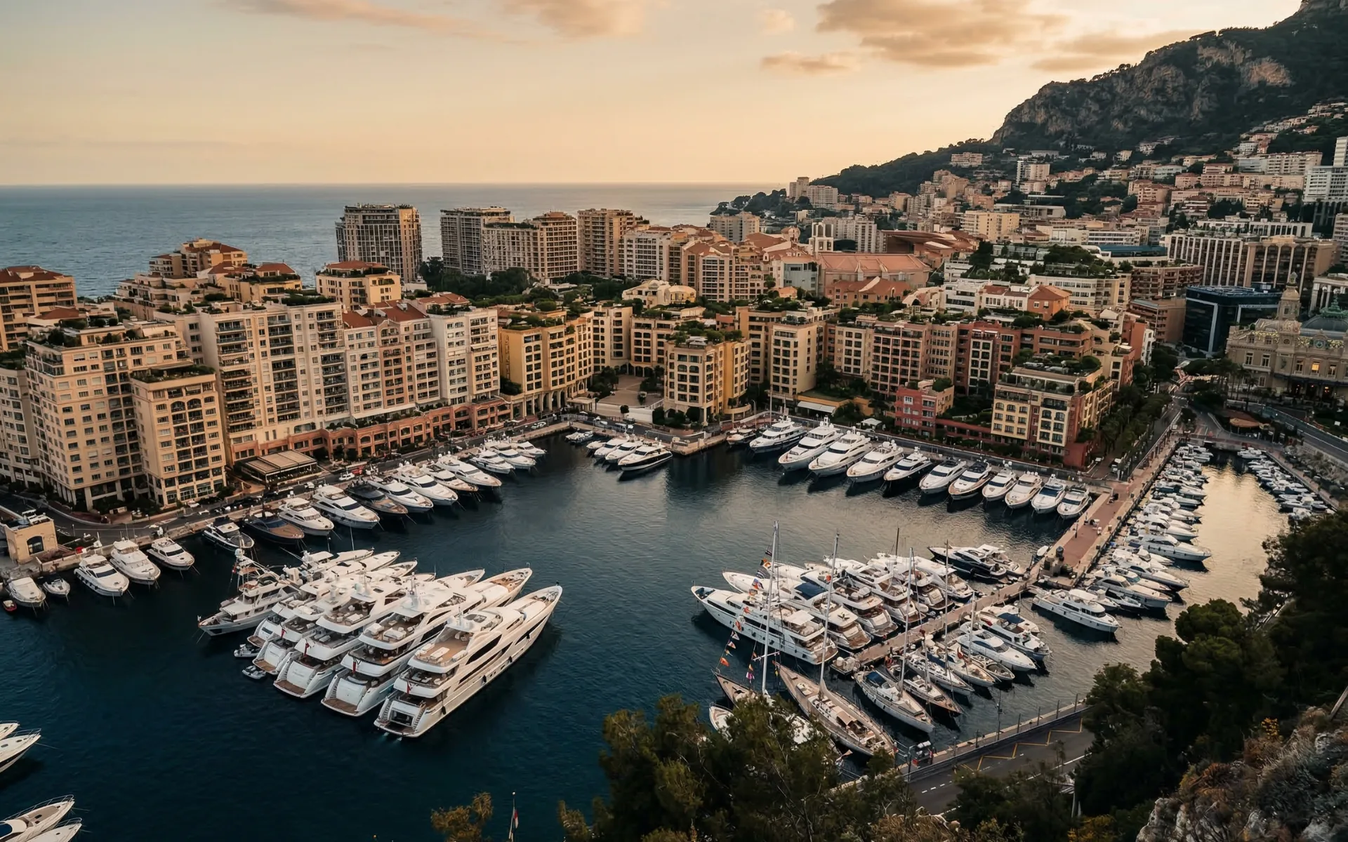 Monaco harbour and Monte Carlo skyline
