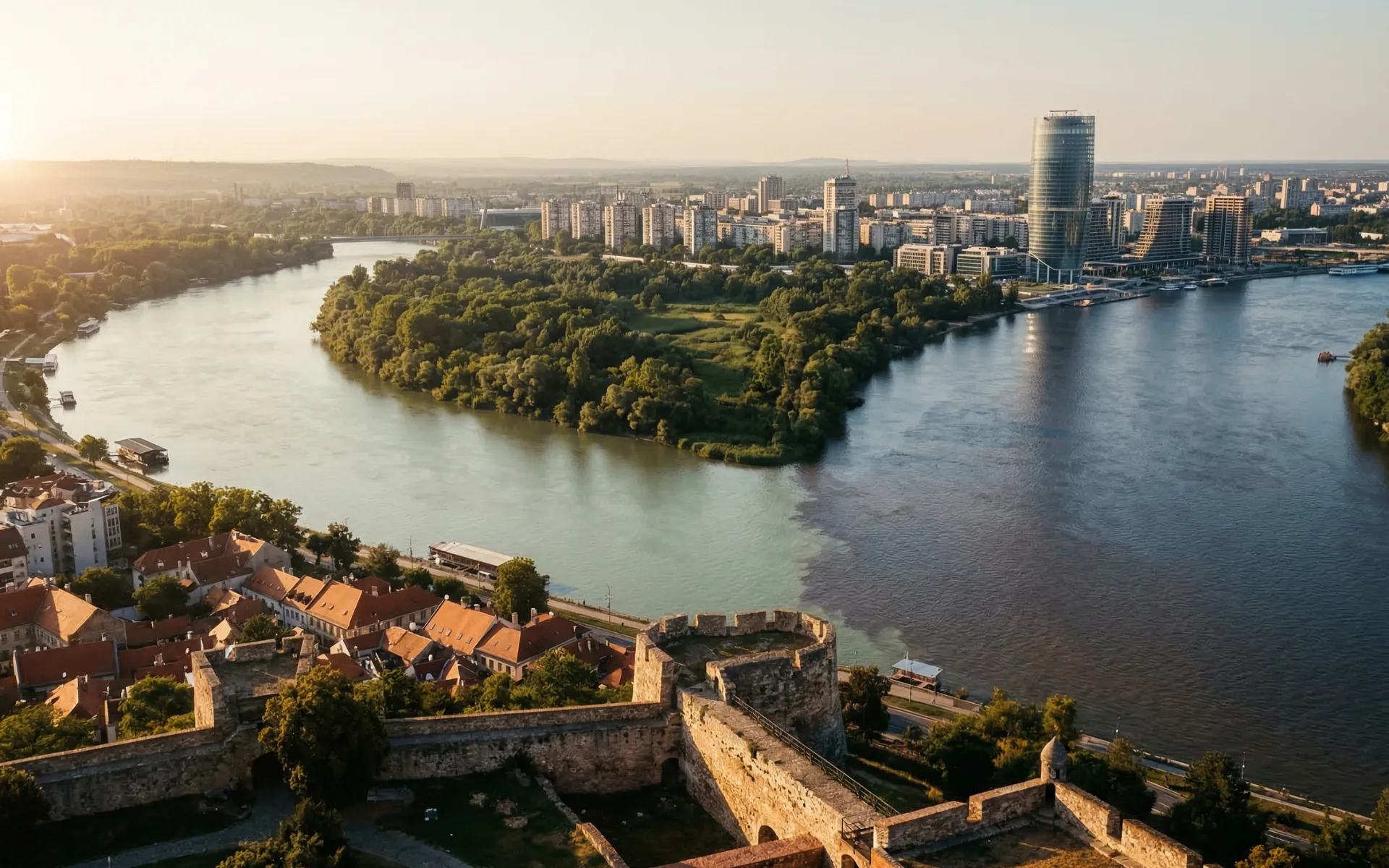 Belgrade cityscape along the Danube River